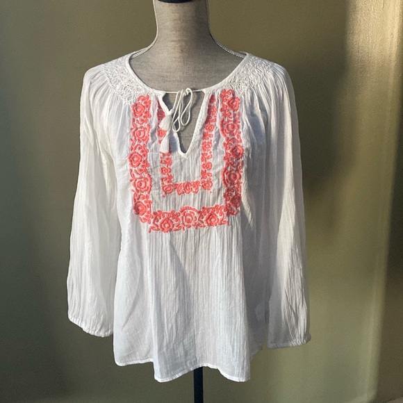 Joie Tops - Joie white blouse with coral embroidery size M